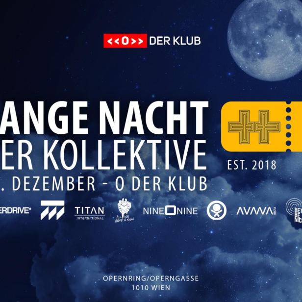 Werbeplakat für die „Lange Nacht der Kollektive“ am 22. Dezember im O der Klub in Wien.