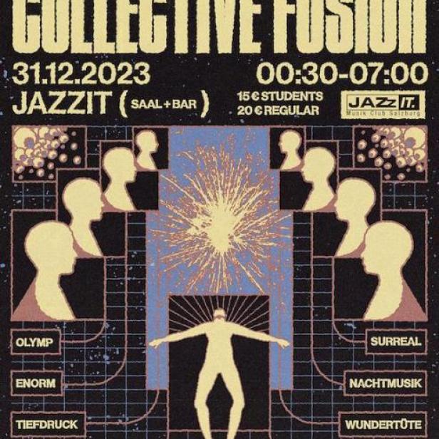 Ein Veranstaltungsplakat für „Collective Fusion“ im Jazzit Salzburg am 31.12.2023.