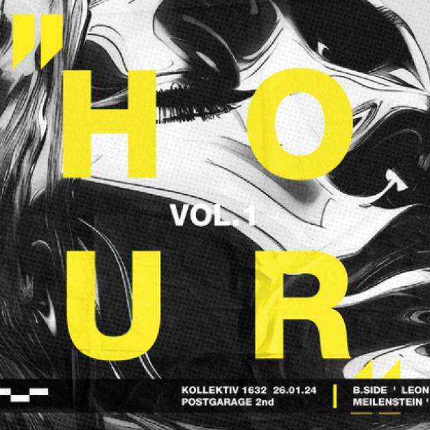 Das Cover für „Hour Vol. 1“ zeigt ein abstraktes Gesicht in Schwarzweiß mit gelben Akzenten.
