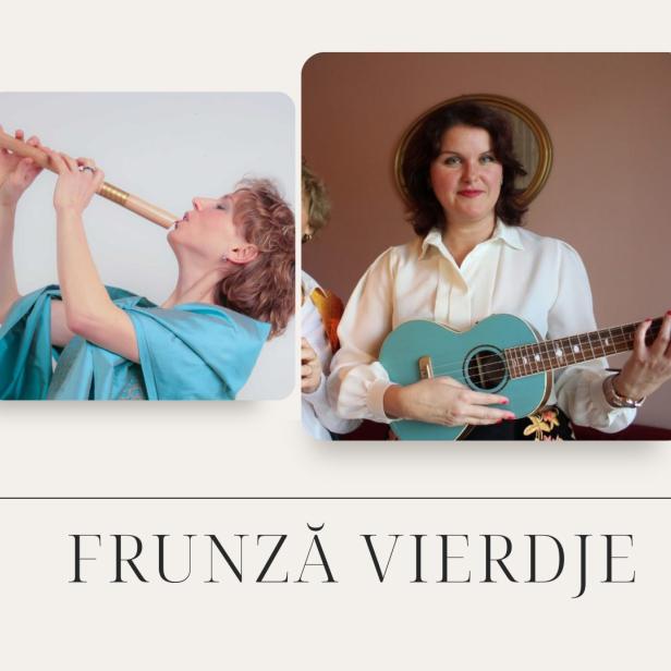 Collage von vier Musikern, die Akkordeon, Flöte, Ukulele und Gitarre spielen.
