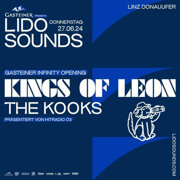 Ein Werbeplakat für das Gasteiner Lido Sounds Festival mit Kings of Leon und The Kooks am Linzer Donauufer.