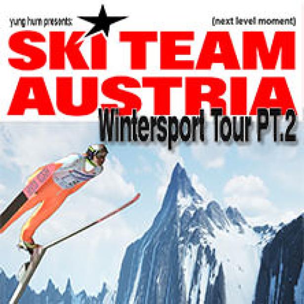 Ein Skispringer des Ski Team Austria vor einer Bergkulisse während der Wintersport Tour PT.2.