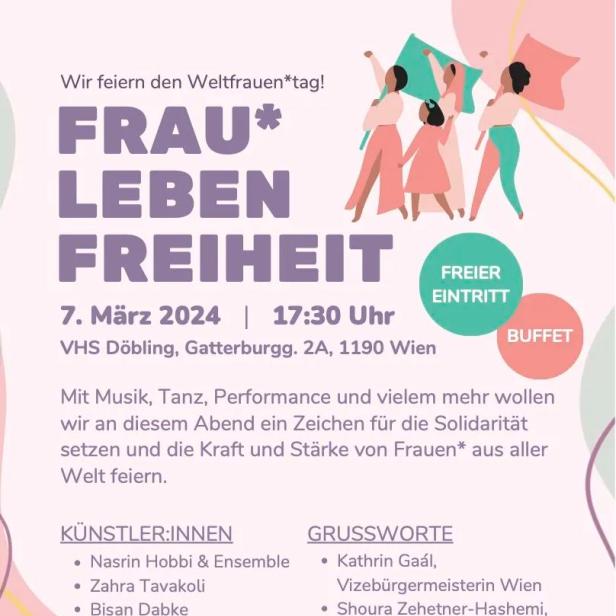 Eine Ankündigung für eine Veranstaltung zum Weltfrauentag am 7. März 2024 in Wien.
