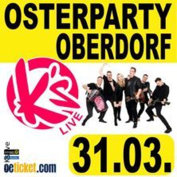 Werbeplakat für eine Osterparty in Oberdorf mit der Band K’s Live am 31.03..