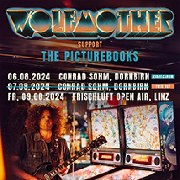 Ein Werbeplakat für ein Wolfmother-Konzert mit The Picturebooks als Support-Act.