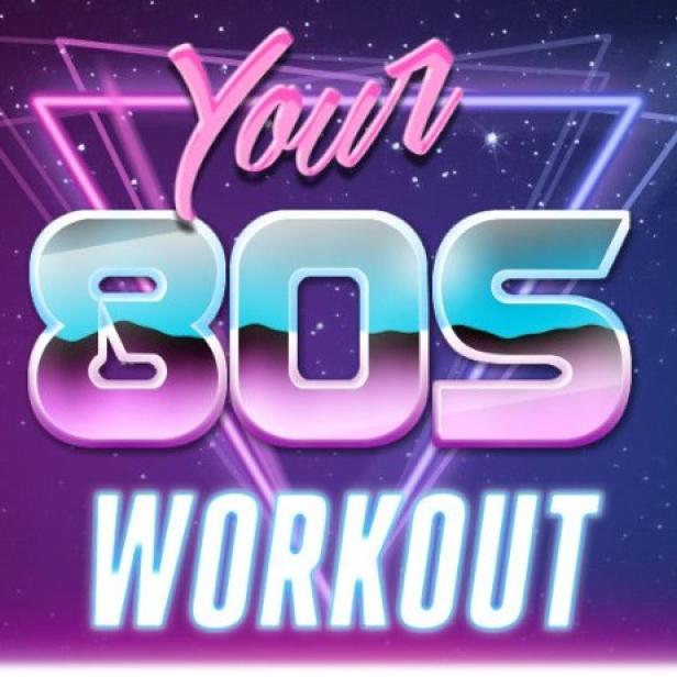 Ein Cover für ein 80er-Jahre-Workout mit Neonfarben und Sternenhimmel.