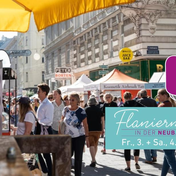 Auf dem Flaniermarkt in der Neubaugasse verkaufen Händler ihre Waren.