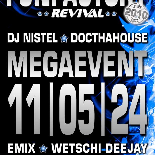 Ein Veranstaltungsplakat für die „Funfactory Revival“ am 11. Mai 2024 in der Arena 34 in Wien.