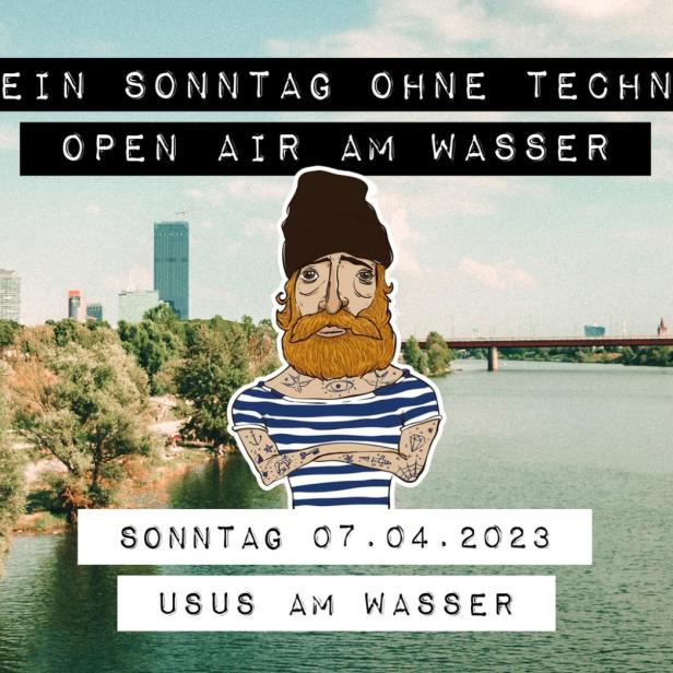Werbung für eine Open-Air-Techno-Veranstaltung am 7. April 2023 in Wien.