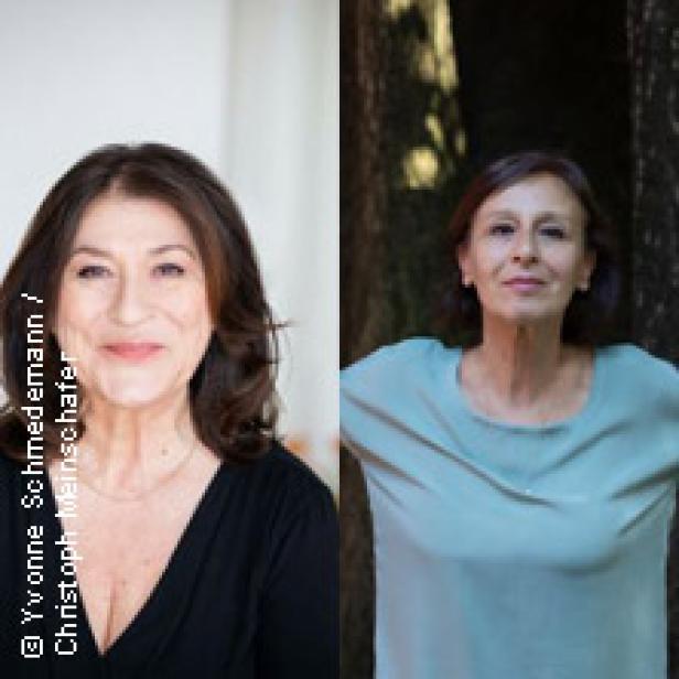 Ein Doppelporträt zweier Frauen mit dunklen Haaren.