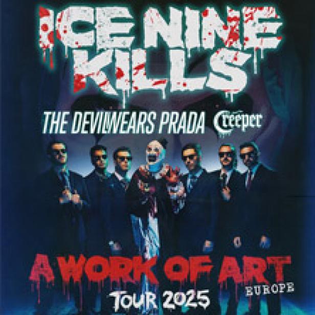Das Cover der „A Work Of Art“-Tour 2025 von Ice Nine Kills mit The Devil Wears Prada.