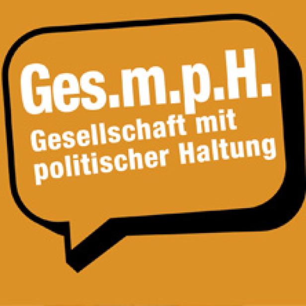 Das Logo von Ges.m.p.H., Gesellschaft mit politischer Haltung, in einer Sprechblase.