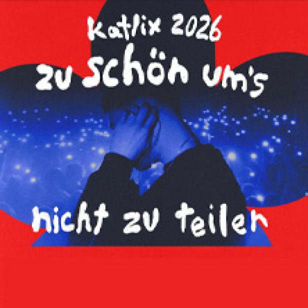 Ein Mann mit gesenktem Kopf vor einem Publikum, mit dem Text „Katlix 2026 zu schön um's nicht zu teilen“.