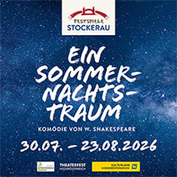 Das Plakat für die Festspiele Stockerau zeigt „Ein Sommernachtstraum“ von Shakespeare.