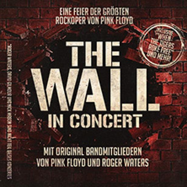 Das Cover von „The Wall in Concert“ von Pink Floyd vor einer Backsteinmauer.